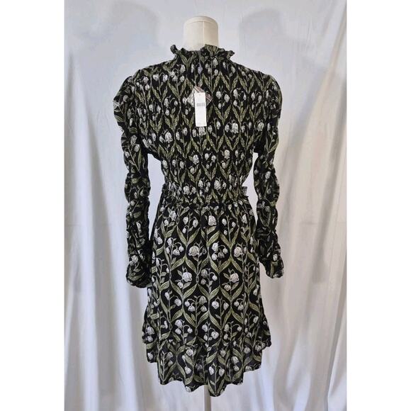 Sold! New W/Tag Anthropologie Black Floral Long Sleeve Ruffle Mini Dress Small - Picture 10 of 13